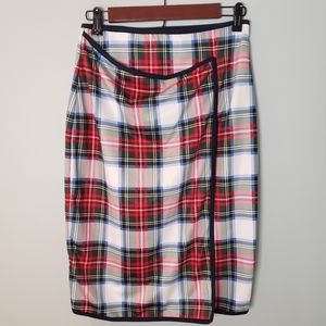 Gretchen Scott Plaid Faux Wrap Skirt Small